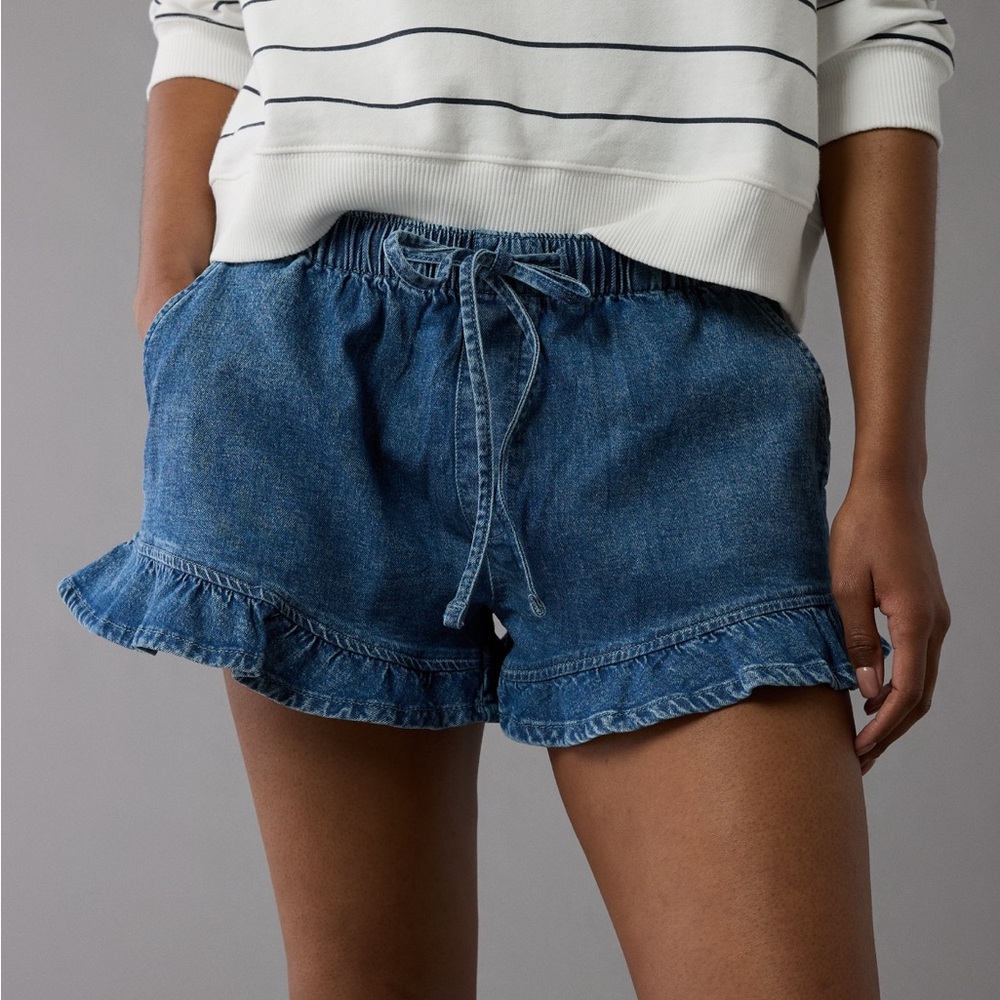 American Eagle Outfitters Blue Jean Shorts with Ruffle Hem